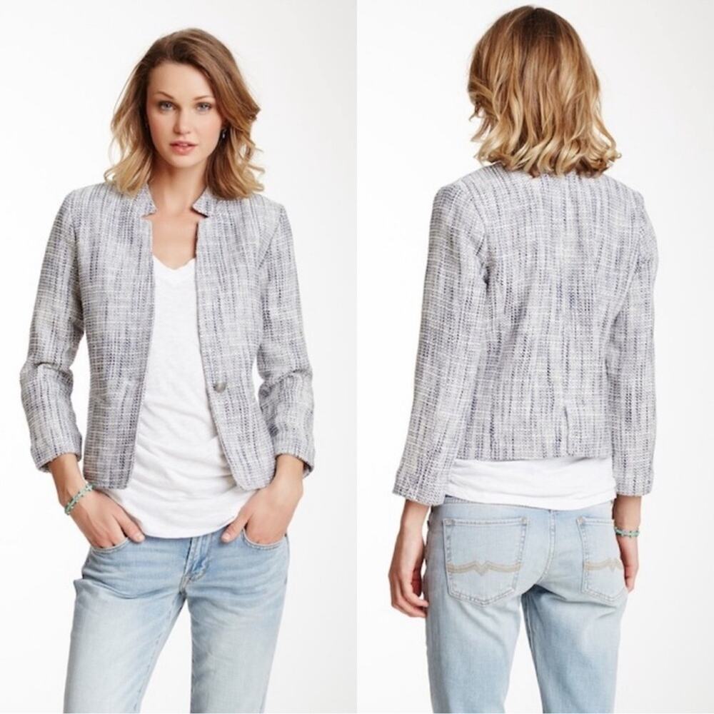 Lucky Brand Marina Tweed Blazer Blue White Size M